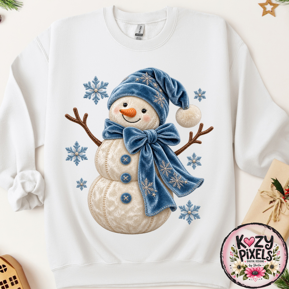 Blue Snowman DTF Print
