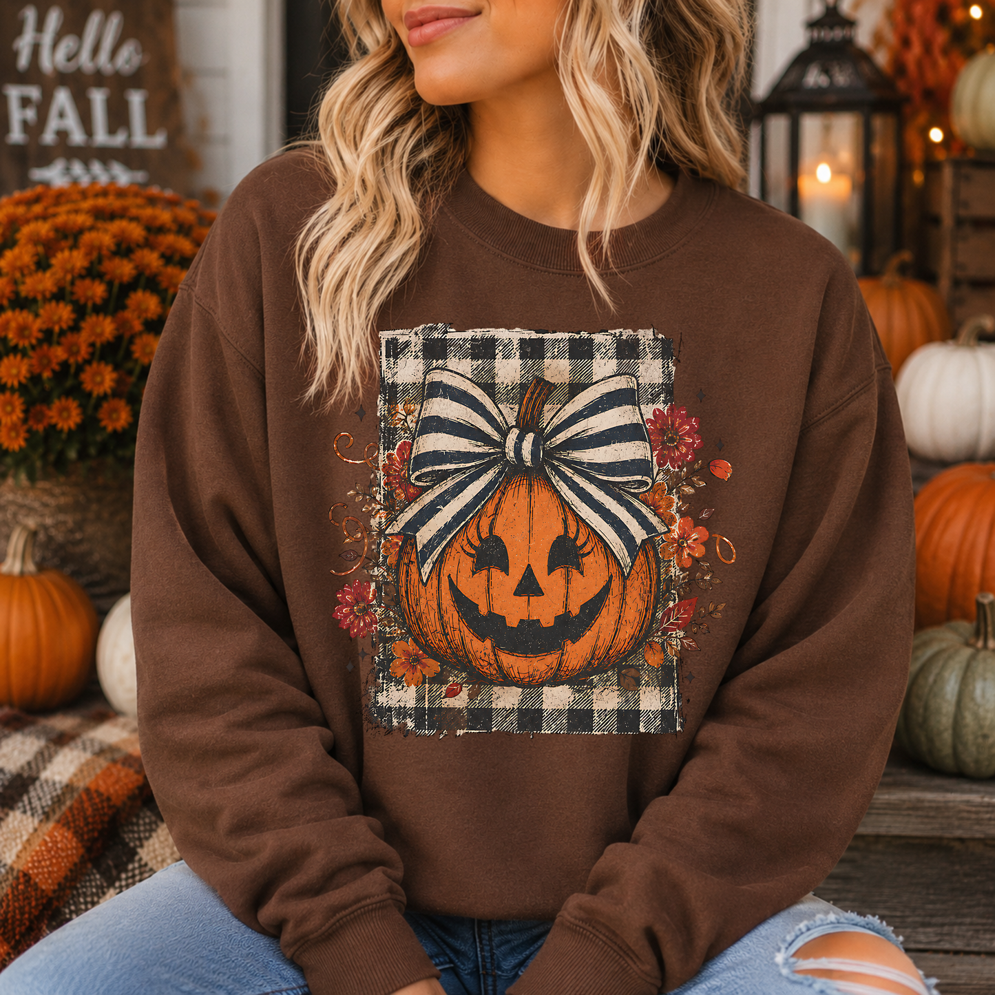 Preppy Halloween Pumpkin DTF Print