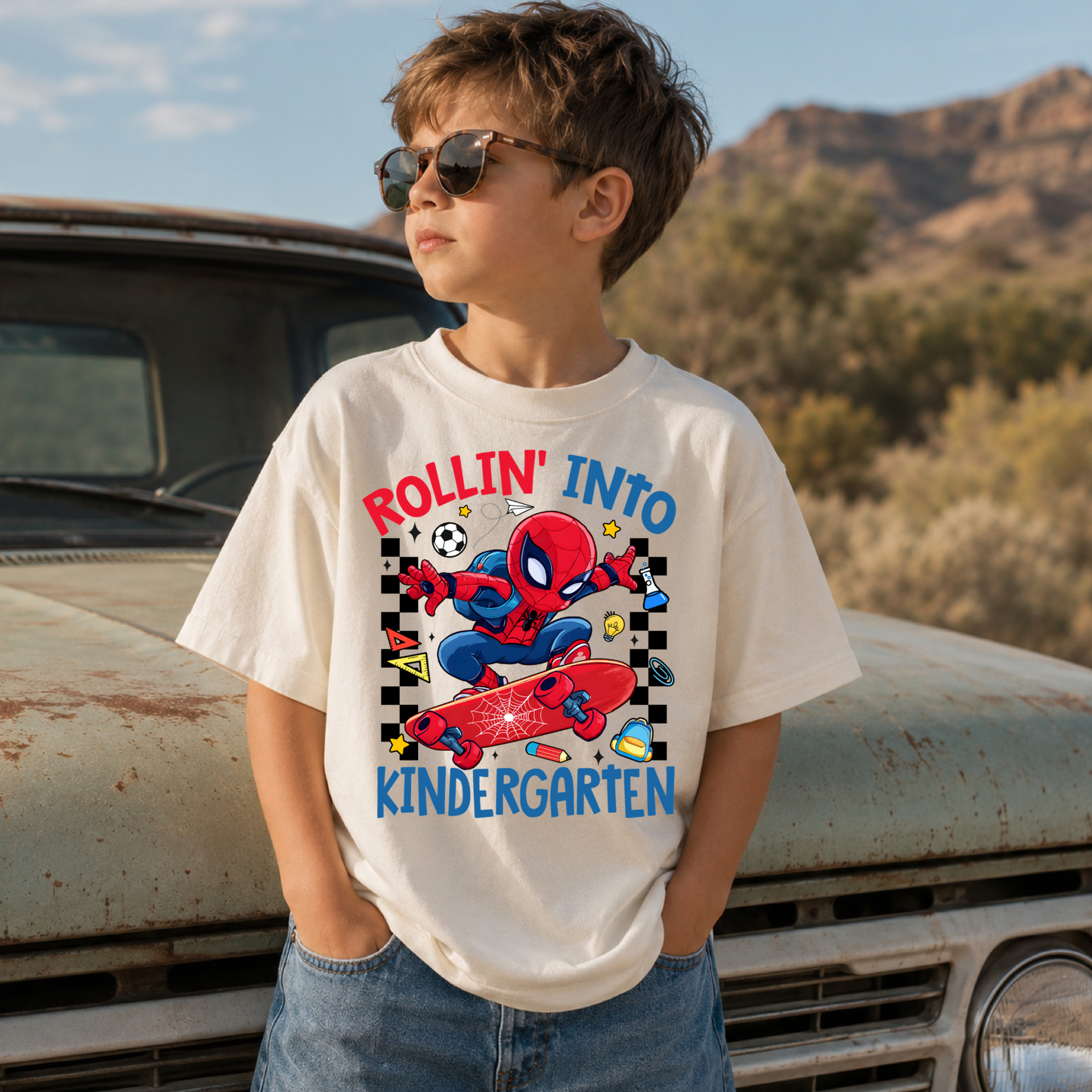 Rollin Into Kindergarten Grade Spider Guy DTF Print