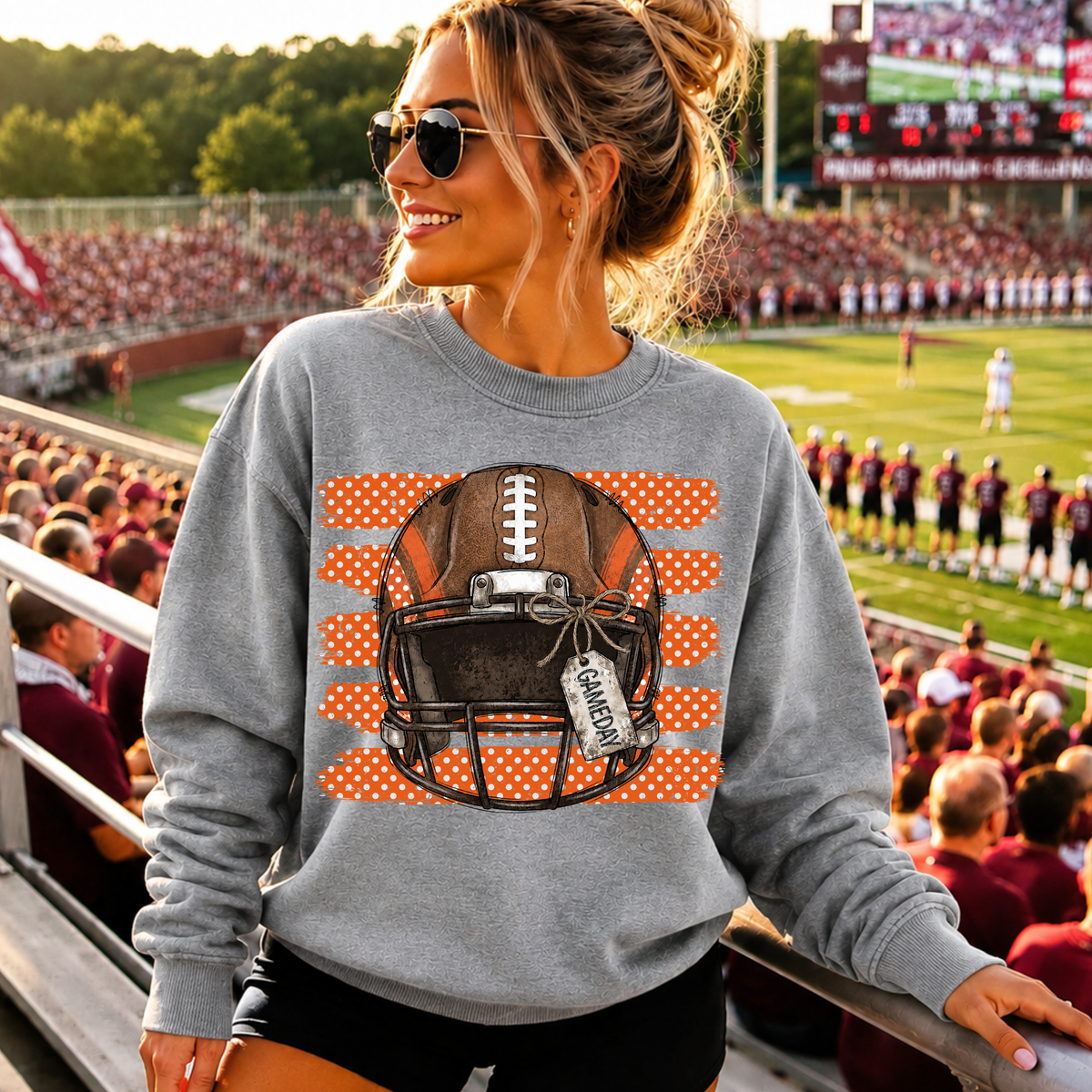 Orange Football Helmet DTF Print