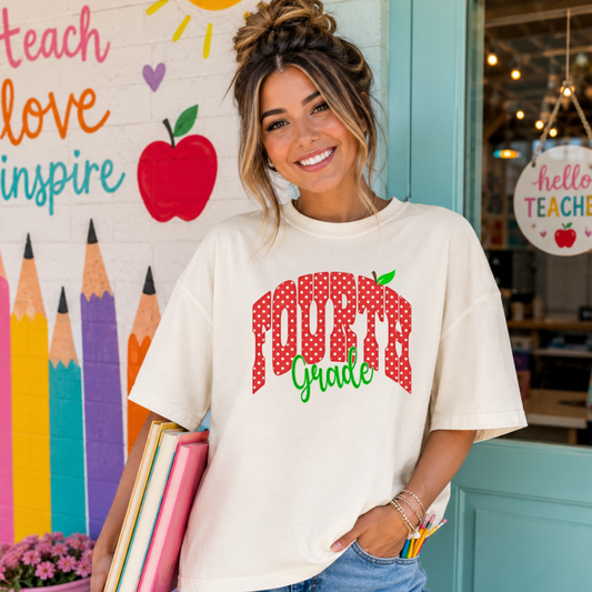 Red Apple Fourth Grade DTF Print