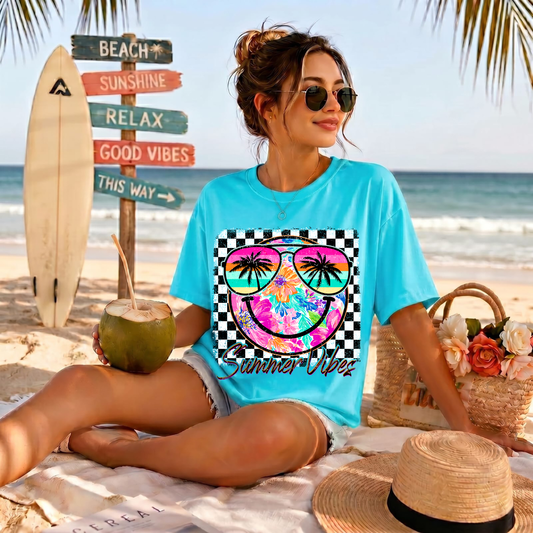 Summer Vibes Smiley Face DTF Print